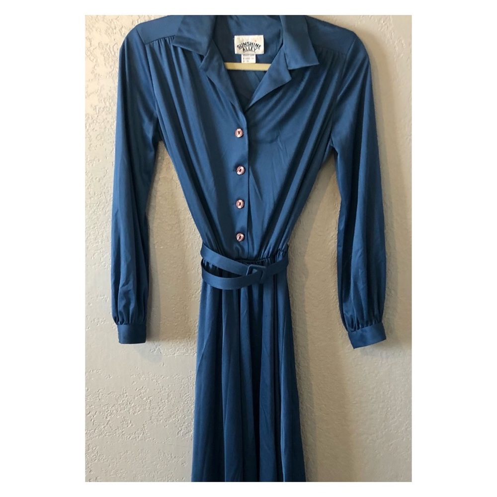 VINTAGE! Long Sleeve Polyester MIDI Dres
